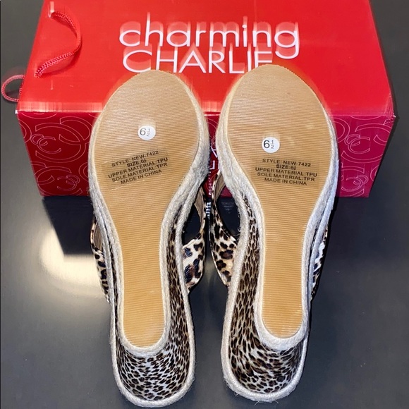 NWT Charming Charlie Brown Leopard Wedge Sandal - Picture 8 of 9